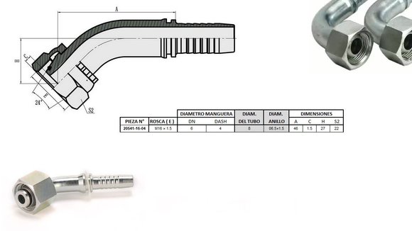 Imagen de HEMBRA CURVO 45° M16 X 1,5-08 04 1/4'' DKO